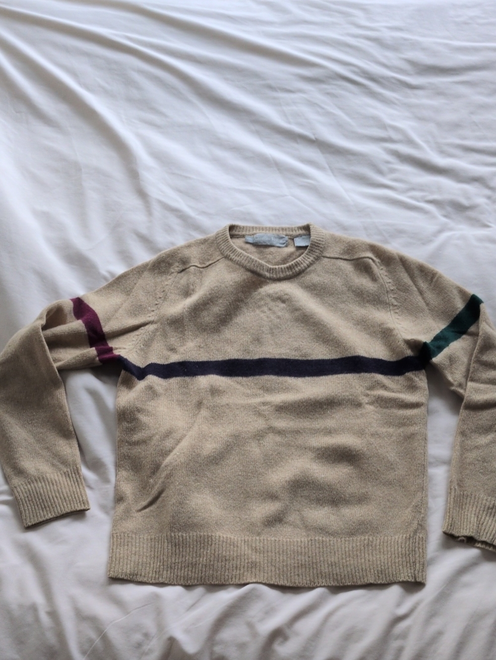 Men's Beige Crewneck Stripe Sweater
